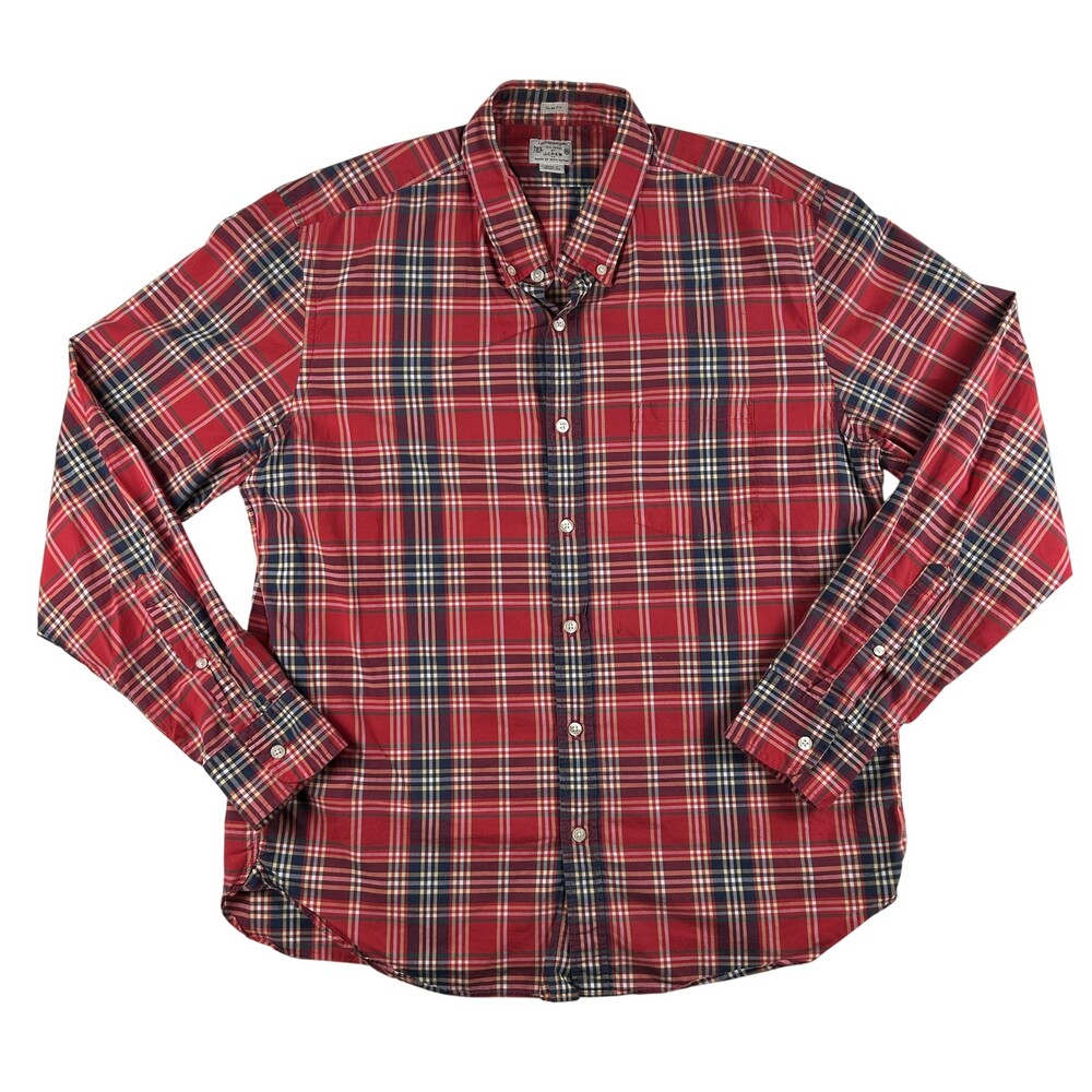 J Crew Shirt Mens Medium Red Plaid Long Sleeve Button Down Slim Fit Casual